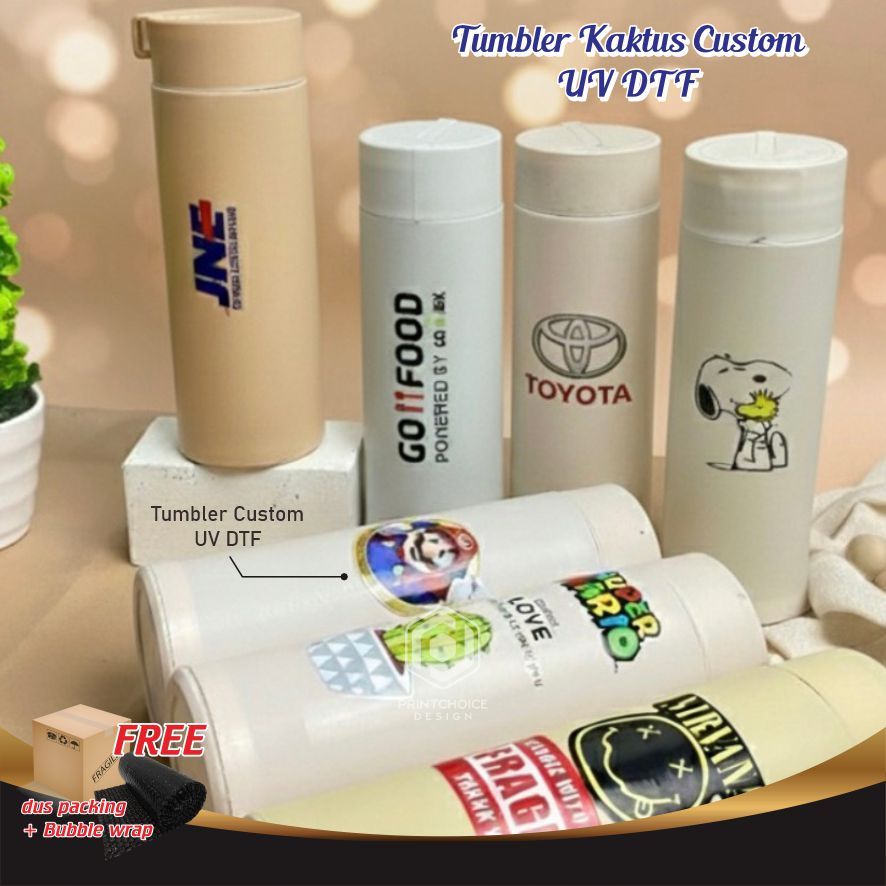 Tumbler Custom UV DTF Botol Kaca Kaktus Full Color