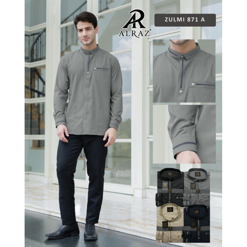 Alraz Warna Abu - Baju Koko Premium Lengan Panjang/ Lengan Pendek Baju Lebaran Fashion Muslim