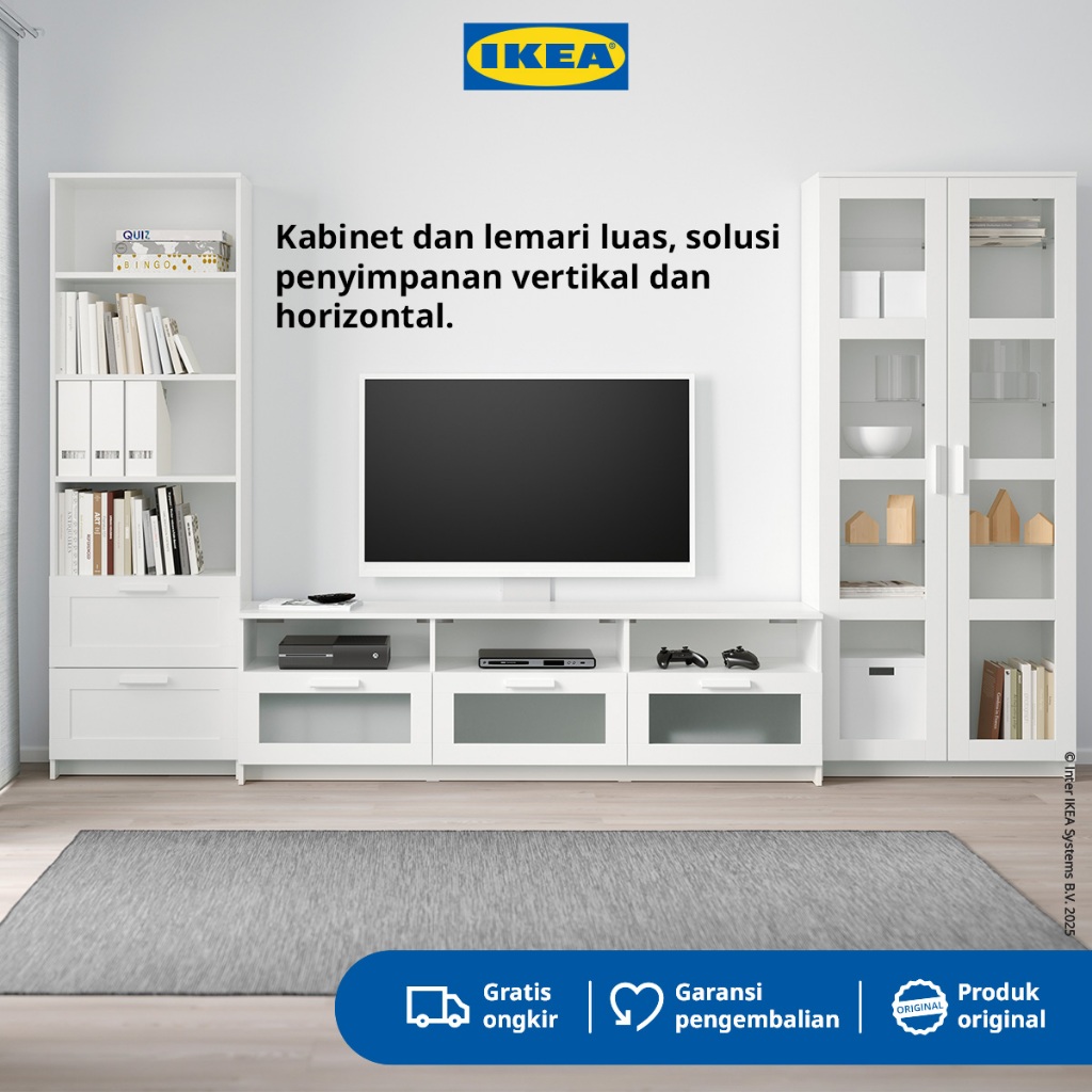 IKEA BRIMNES Rak TV/Pintu Kaca Putih Rak Penyimpanan Serbaguna 320x41x190cm