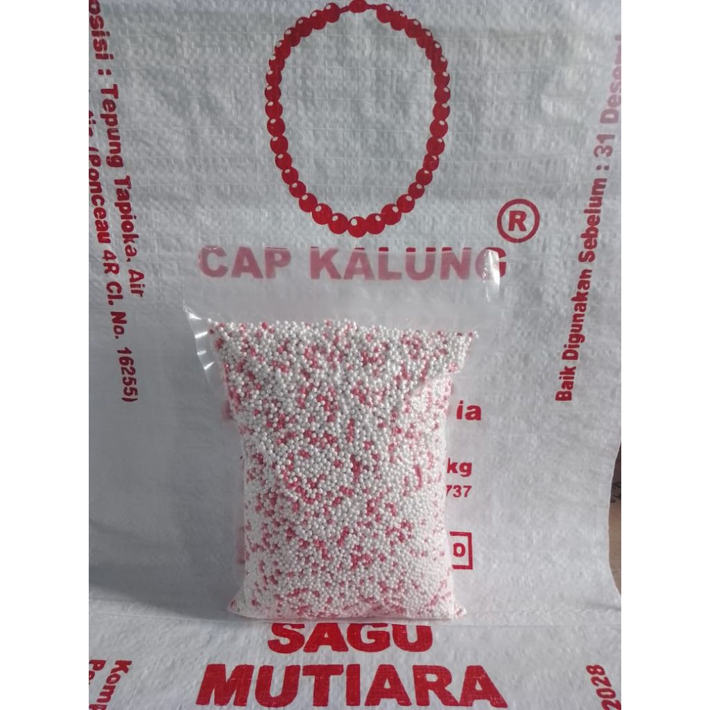 Sagu Mutiara Cap Kalung - 500 Gram//Sagu Mutiara Thailand/Merah/Hijau/Putih/Merah Putih