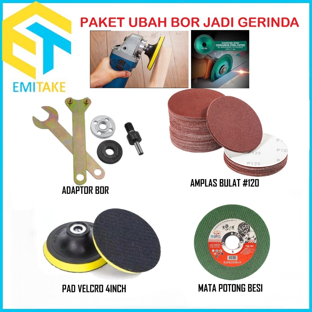 Adaptor Bor Multifungsi 4in1 Paket Hemat 13pcs Mesin Bor Jadi Amplas Dan Circular Potong Besi