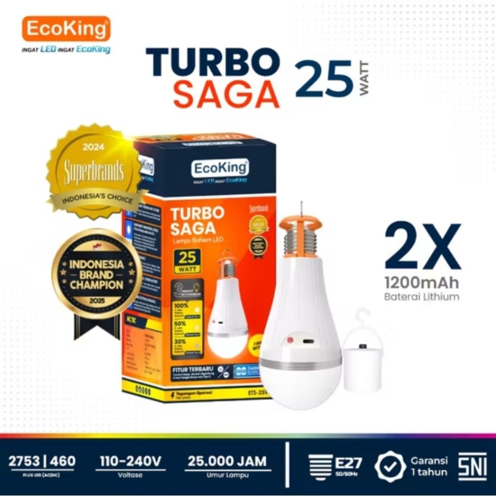 Lampu AC DC Emergency Ecoking Turbo Saga 25 Watt / Lampu AC DC Emergency Portable
