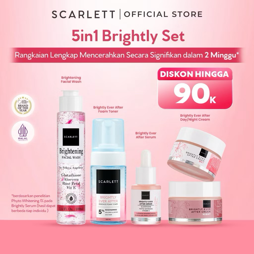 SCARLETT Brightly Ever After Series - Paket Lengkap Mencerahkan Wajah 5in1-Brightening Moisturizer +