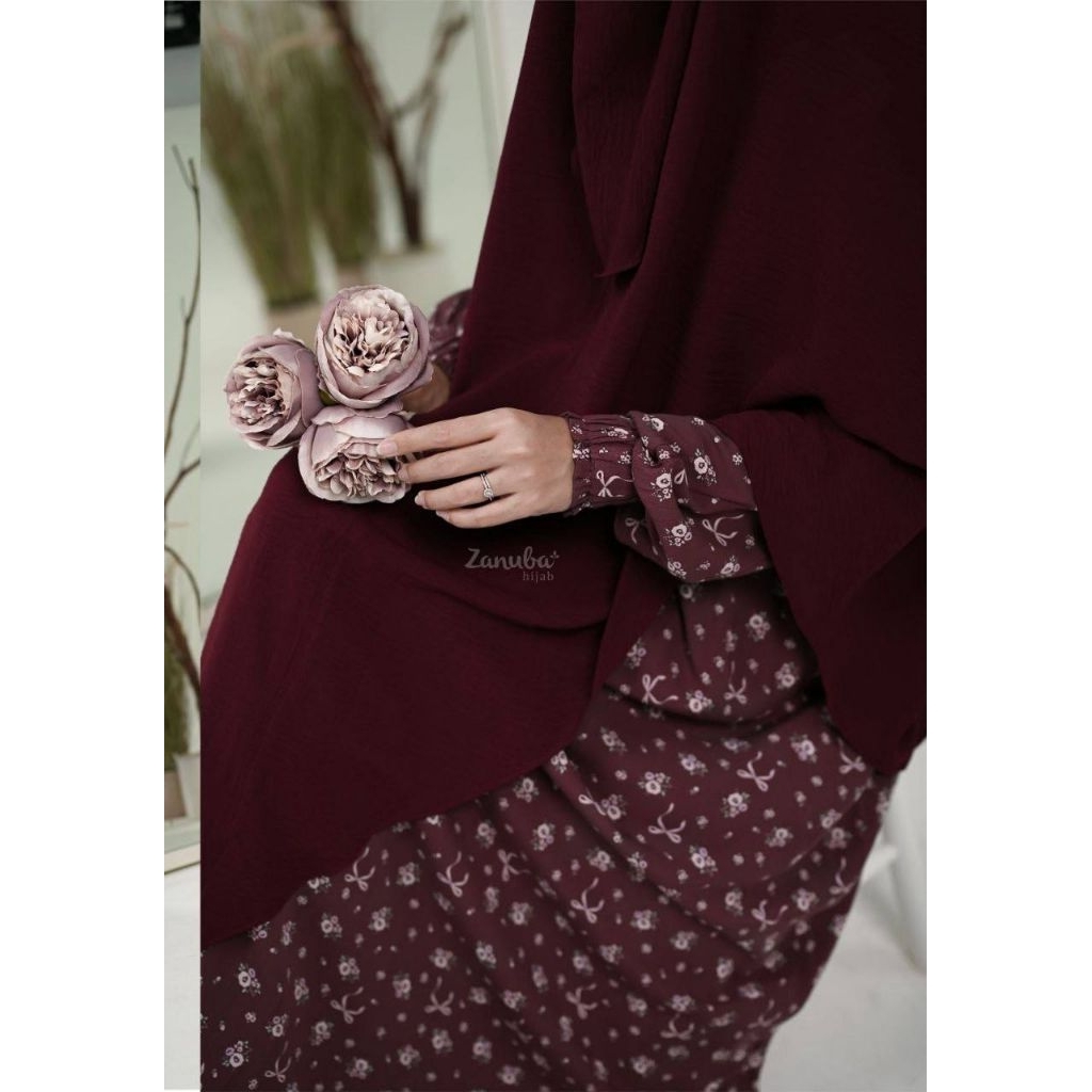 MINIROSE DRESS BY ZANUBA GAMIS SYAR'I PREMIUM RAYON MOTIF BUNGA CANTIK TERBARU / GAMIS DAILY DRESS M