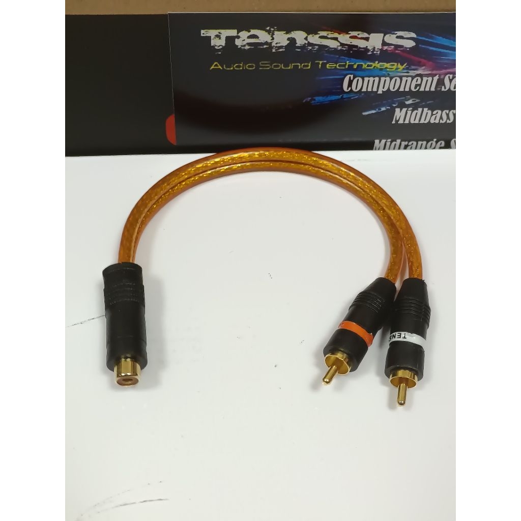 Kabel Audio RCA Cabang Y Jack 1F-2M Tenssis Premium Series 25cm Jack Gold Plated