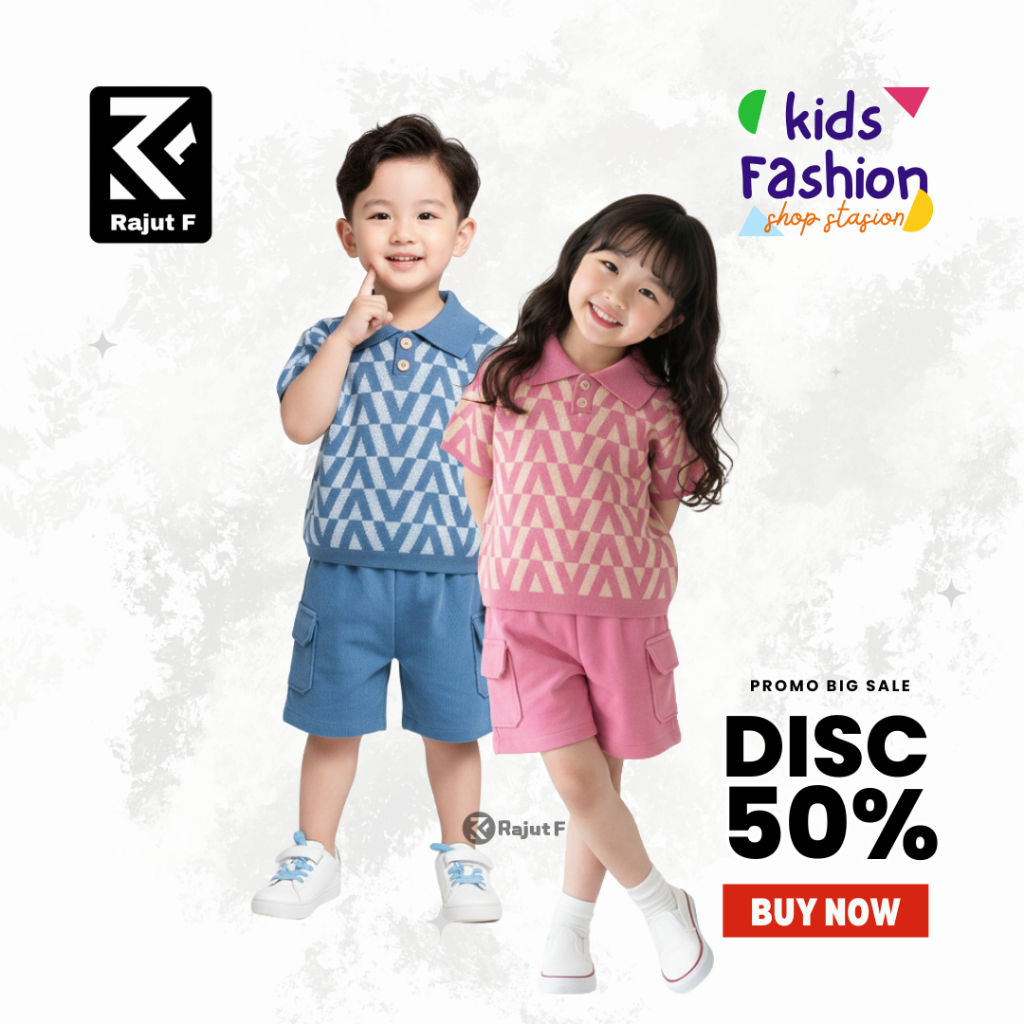 Atasan Rajut Polo Premium Anak Motif V UNISEX Lengan Pendek 1-6th