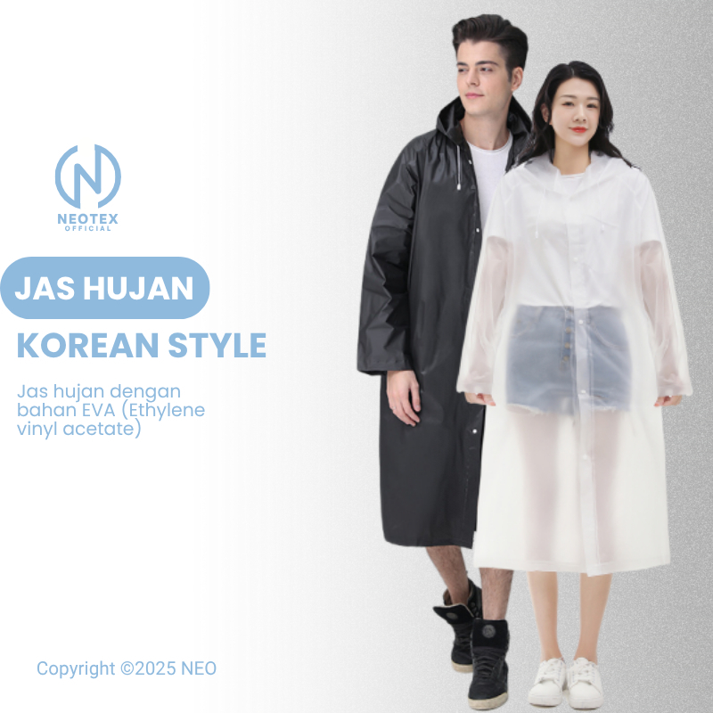 Jas Hujan Raincoat Poncho Korea Korean Style Terusan Eva PoncoPolos Transparan Bening Waterproof Lig