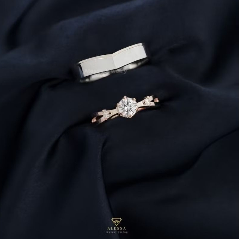 Cincin couple Emas Putih 10% & Palladium 5% (Cincin Tunangan)