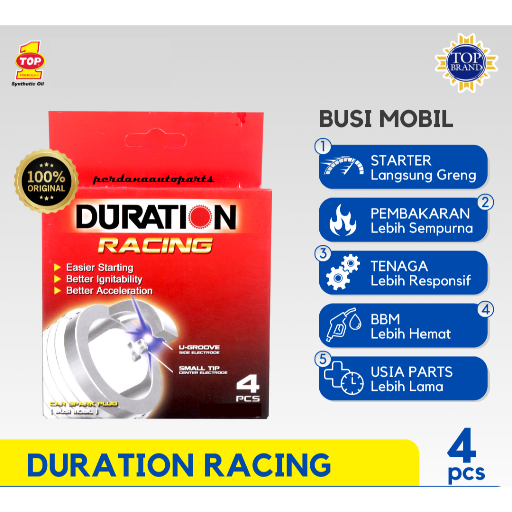 Busi Mobil DURATION Racing KR6TCSU Asli Original cross Denso K20PRU11 / NGK BKR6E11