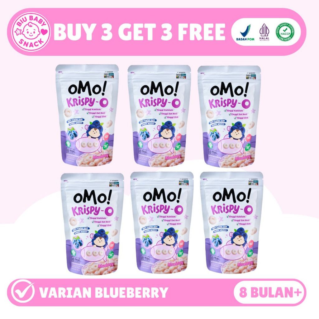 BUY 3 GET 6 - Omo Krispi O Varian Blueberry - Cemilan Bayi Sehat (8 bulan +)
