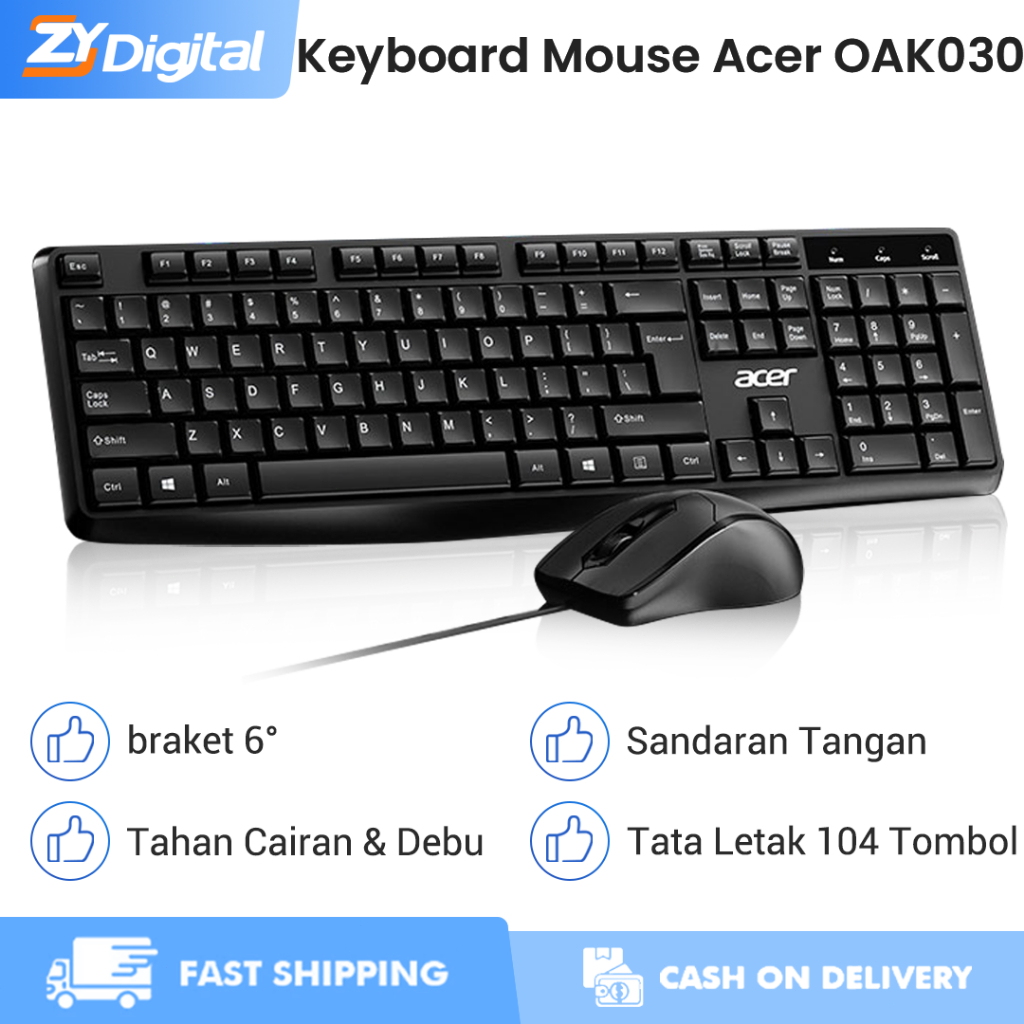 Acer OAK030 Keyboard&Mouse Set Wired for Laptop/PC Kontar Belajar Desain Ergonomis