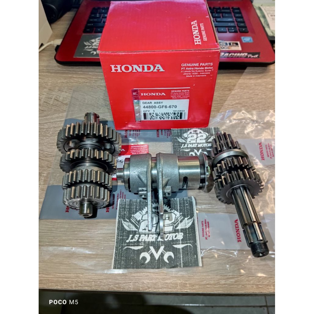 Paket Gigi rasio komplit GF6+Drum shaft assy Garpu capit udang Honda Win Kualitas original
