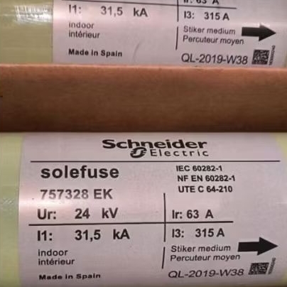 Fuse Schneider 24 kV 63A, Sole Fuse 1 Set Kepala Besar, MV FUSE 757328 EK