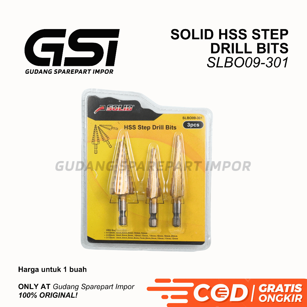 SOLID Step Drill 3 PCS (3-20mm) Mata Bor Pagoda Spiral SLBO09-301