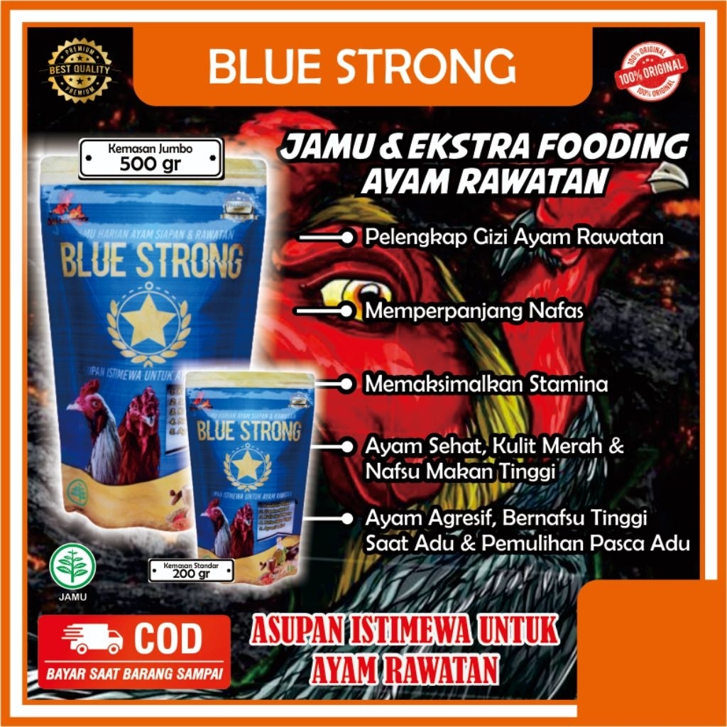 JAMU AYAM BLUE STRONG Ekstra Fooding Spesialis Ayam Aduan Nafas panjang Tenaga Stamina Extra Kulit M