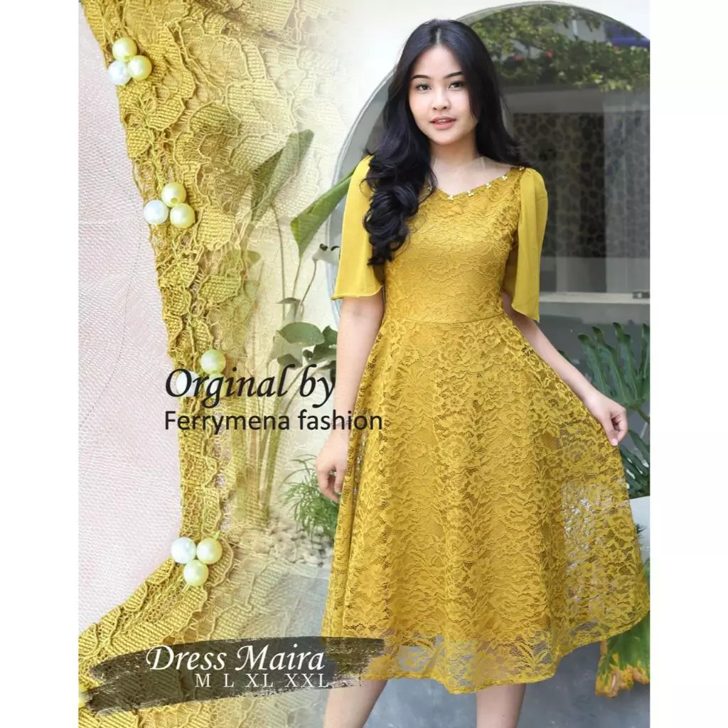 Dress MAIRA Terbaru Brukat Payet Mewah Dress Maira Payet Jumbo Dress Natal Tahun Baru Gaun Elegan Dr