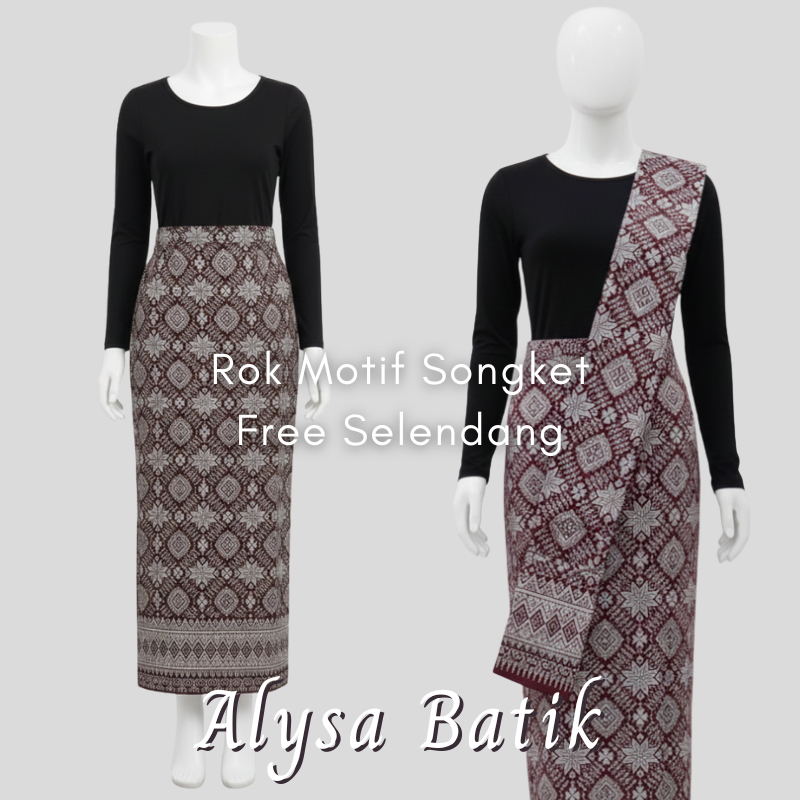 ALYSA BATIK - (JUMBO XXL) ROK PLUS SELENDANG MOTIF SONGKET SPAN JADI SIAP PAKAI - ROK MOTIF SONGKET 
