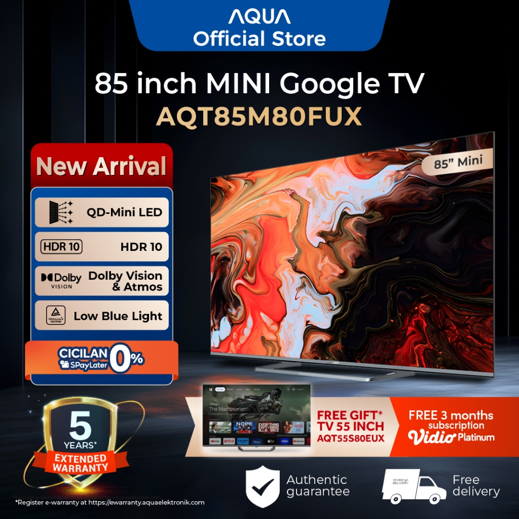 AQUA Elektronik TV AQT85M80FUX - 4K HDR - Google TV - Dolby Vision & Atmos - Chromecast Built-in