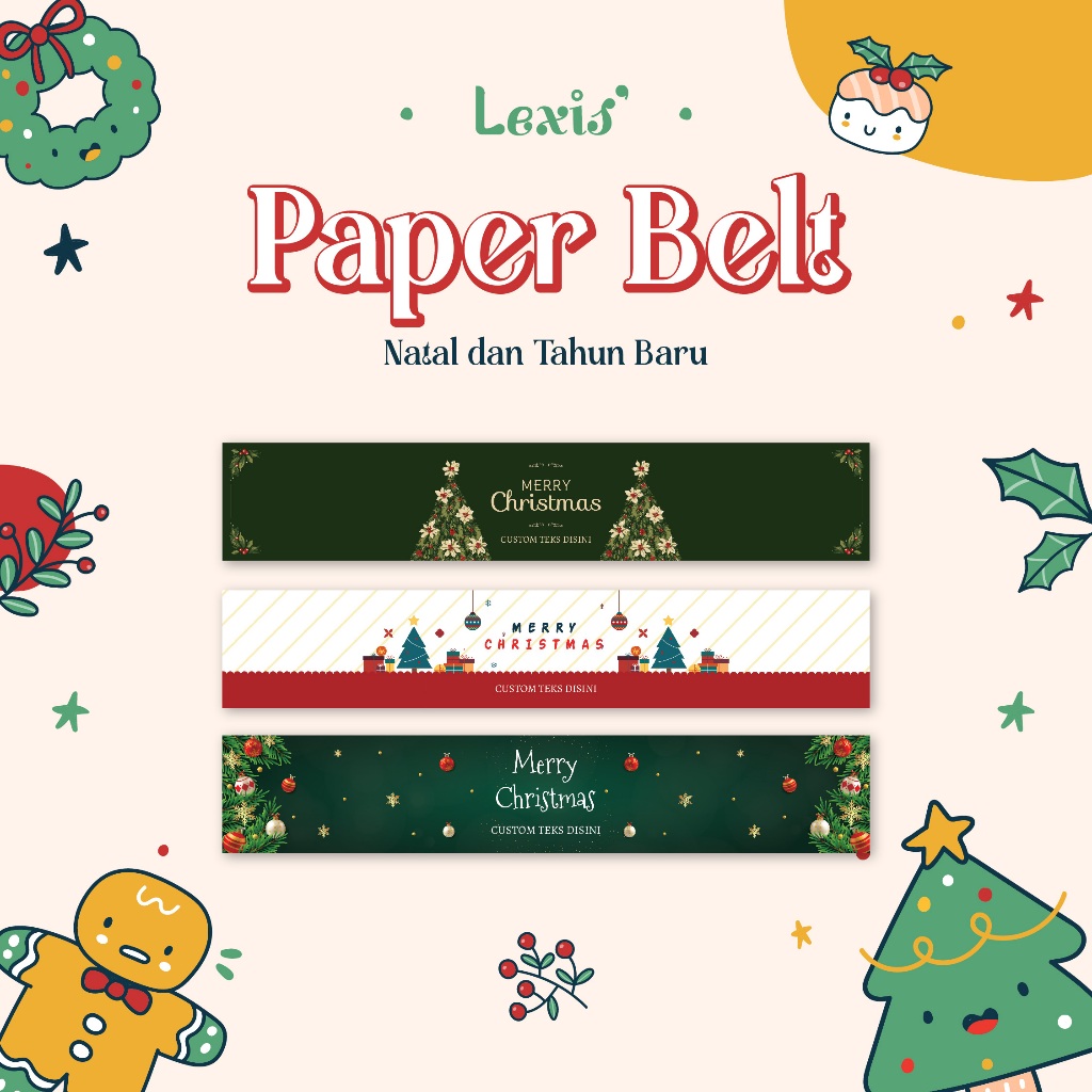 Paper Belt Natal Tahun Baru/Merry Christmas Happy New Year/Cetak Paper Belt Christmas