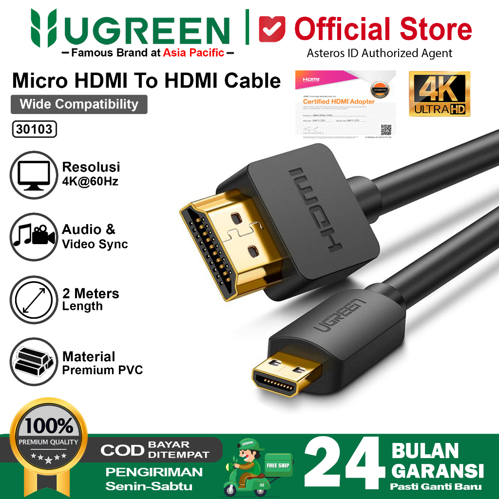 UGREEN  Kabel Micro HDMI To HDMI Support HD 4K Audio Video SYNC