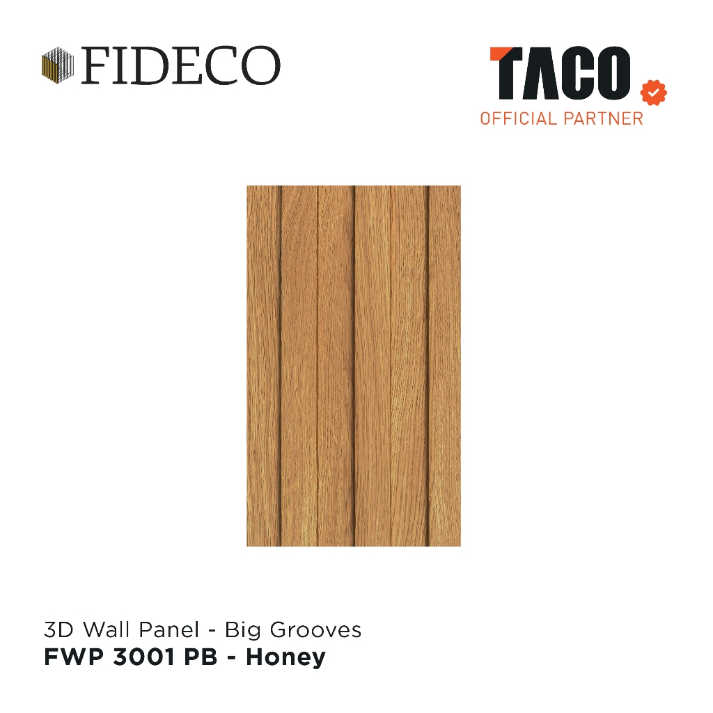 TACO Fideco 3D Wall Panel Big Grooves Tebal 8mm Ukuran 122cm x 290cm per Lembar - FWP 3001 PB Honey