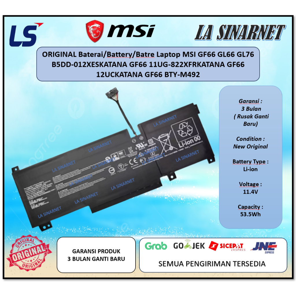 ORIGINAL Baterai/Battery/Batre Laptop MSI GF66 GL66 GL76 B5DD-012XESKATANA GF66 11UG-822XFRKATANA GF