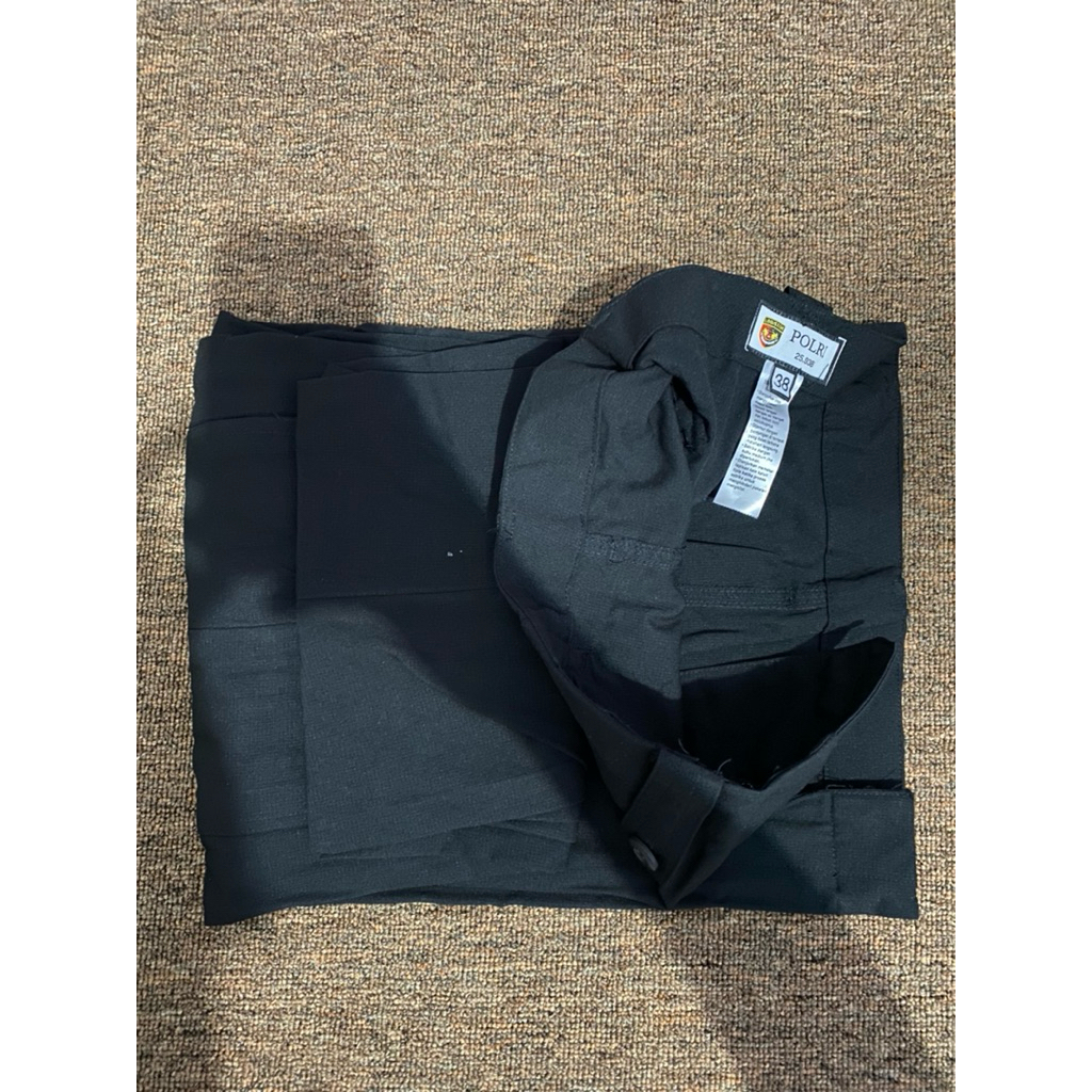 CELANA PDL POLRI TERBARU KODE 25.938 ASLI JATAH POLRI BAHAN DRILL HALUS WARNA HITAM PEKAT