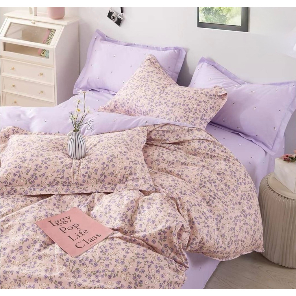 Sprei Katun Jepang Motif Bunga Ungu
