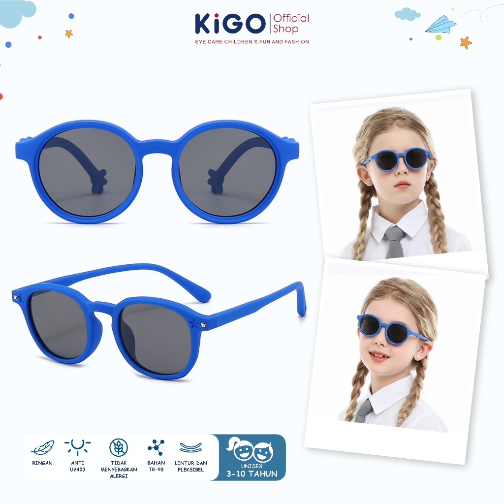 NEW PORODUK KIGO KACAMATA HITAM ANAK MODEL BULAT SUNGLASSES FASHION POLARIZED UNISEX TR90 TERBARU