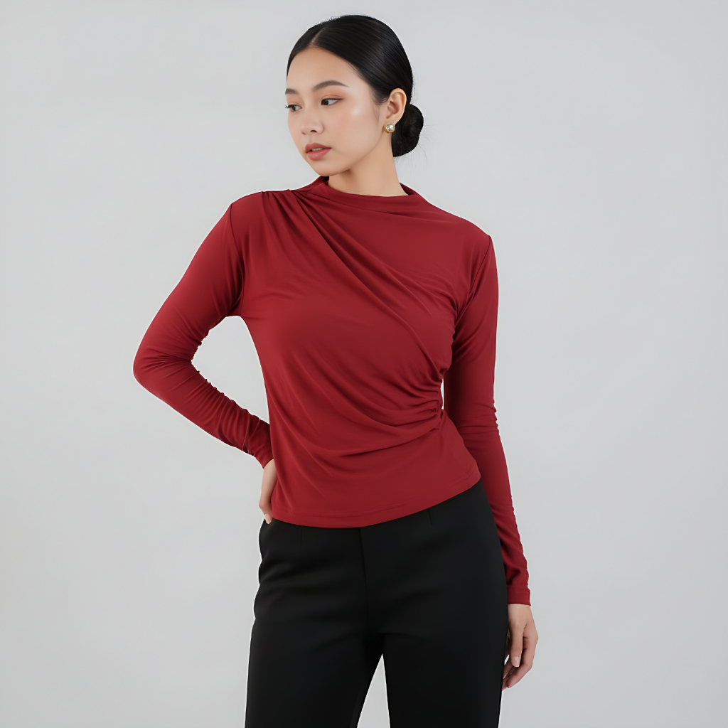 LARISZA Atasan Wanita Top Longsleeve Blouse Oneck Lengan Panjang Korean Style Basic Kaos Daily Wear