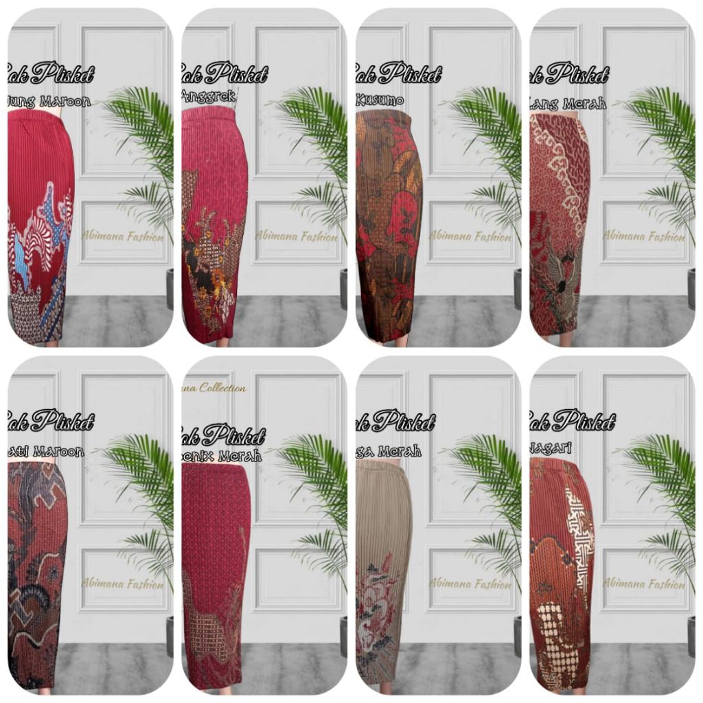 New rok plisket batik warna merah // maroon // bawahan kebaya // karnaval