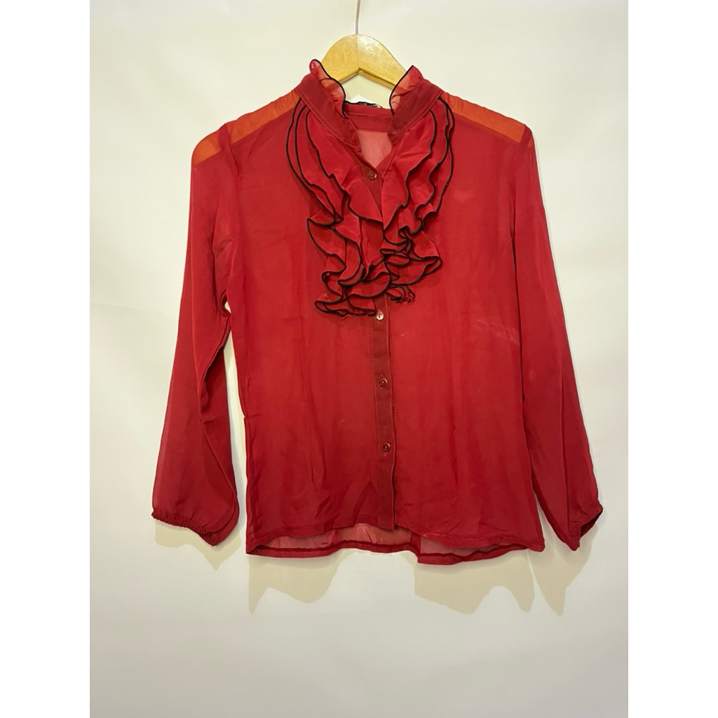 Blouse sifon ruffle merah maron pl