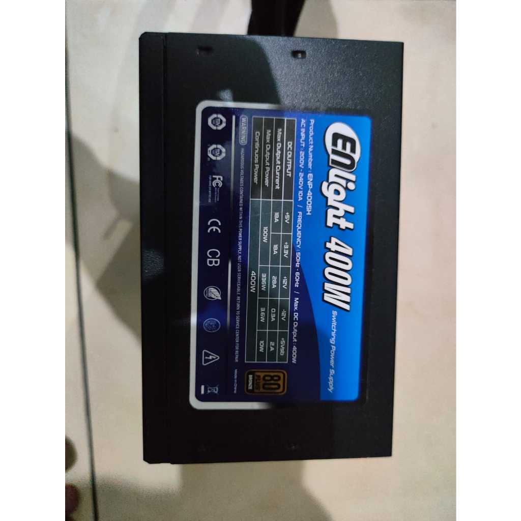 PSU Switching Power Supply Unit Enlight 80+ Bronze 400W 400 Watt 6 Pin VGA 8 Pin CPU PC Komputer