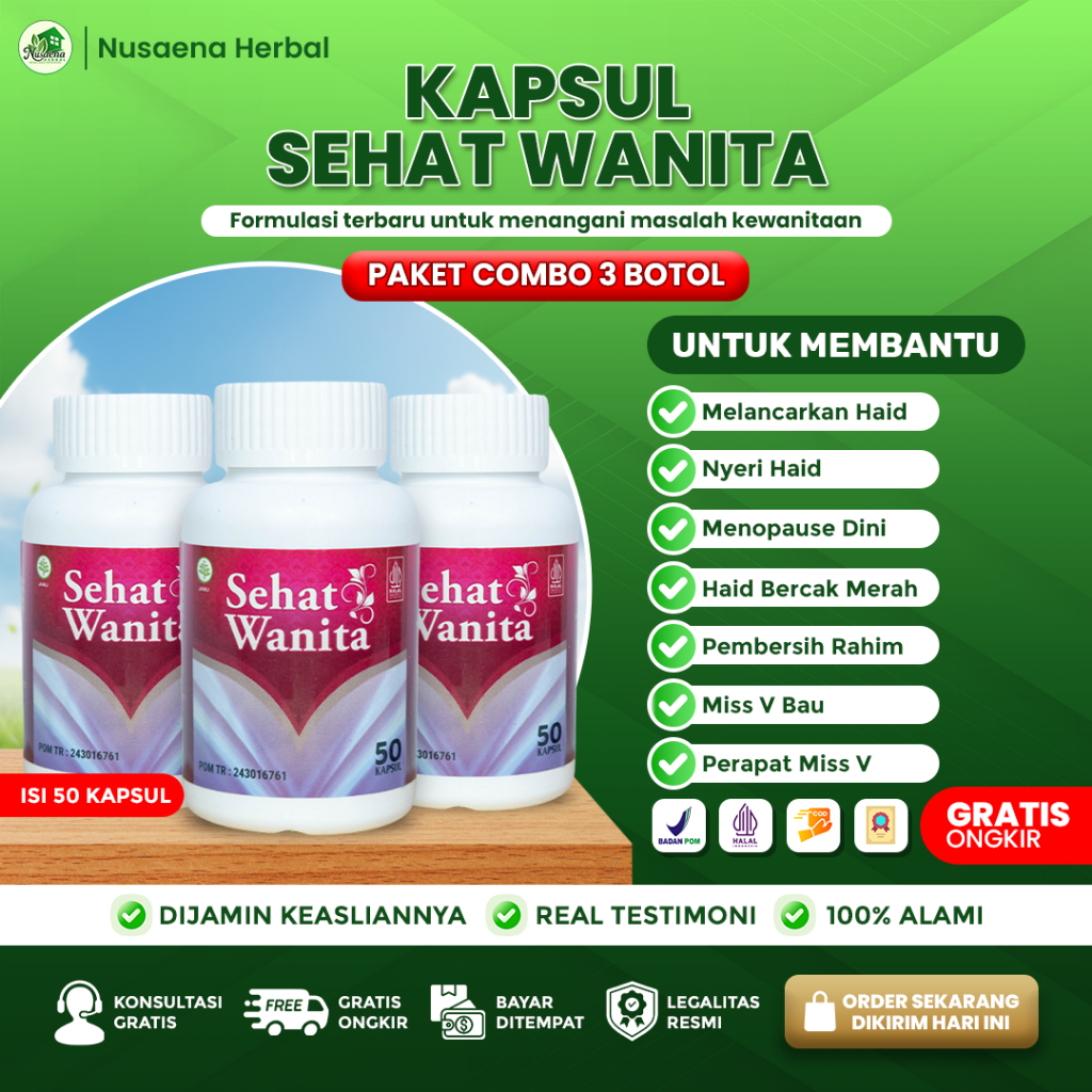 PAKET 3 BOTOL Obat Pelancar Haid  Menopause Dini  Telat Datang Bulan  Haid Tidak Teratur  Nyeri Haid