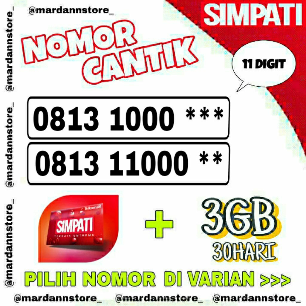 KARTU PERDANA SIMPATI NOMOR CANTIK 11 DIGIT SERI 1000