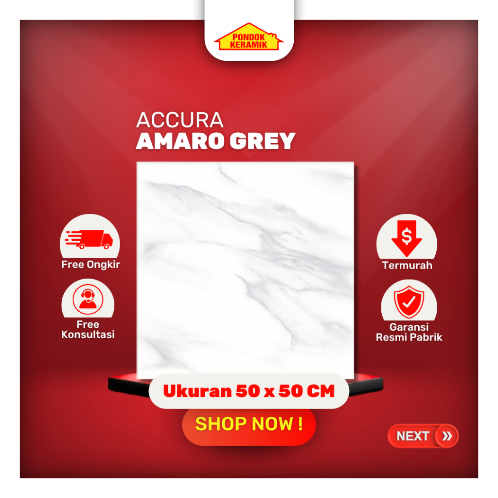 Keramik Lantai Accura 50x50 Amaro Grey Kilap Marble Marmer Glossy Warna Putih Abu