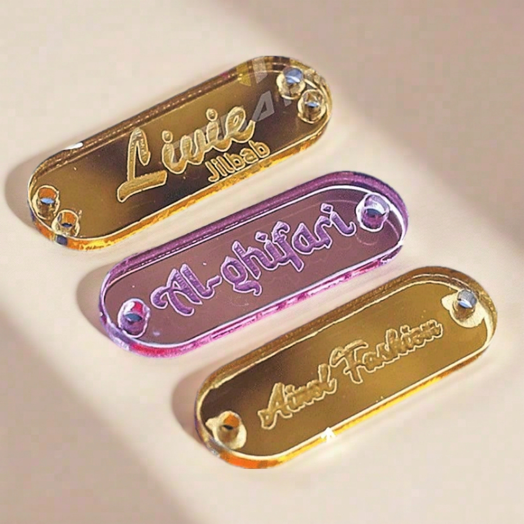 Label Hijab Custom Label Hijab Akrilik Label Akrilik Custom Label Gamis Custom Free Design 