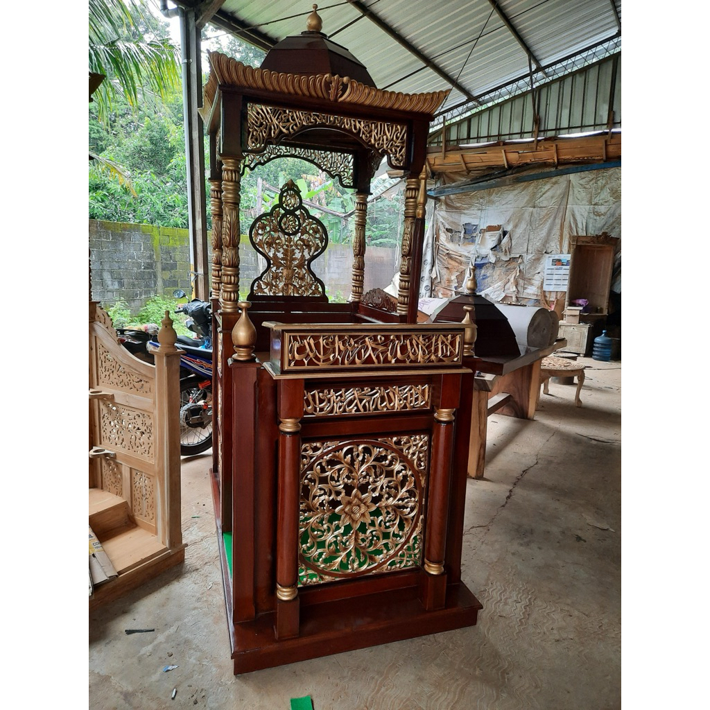 mimbar masjid, mimbar minimalis, mimbar kubah kayu jati, mimbar kayu jati asli, mimbar minimalis, mi