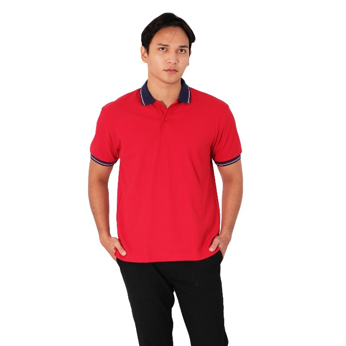 POSHBOY Boston Polo Shirt Warna Merah Polo Shirt Pria Lengan Pendek Kaos Berkerah Pria