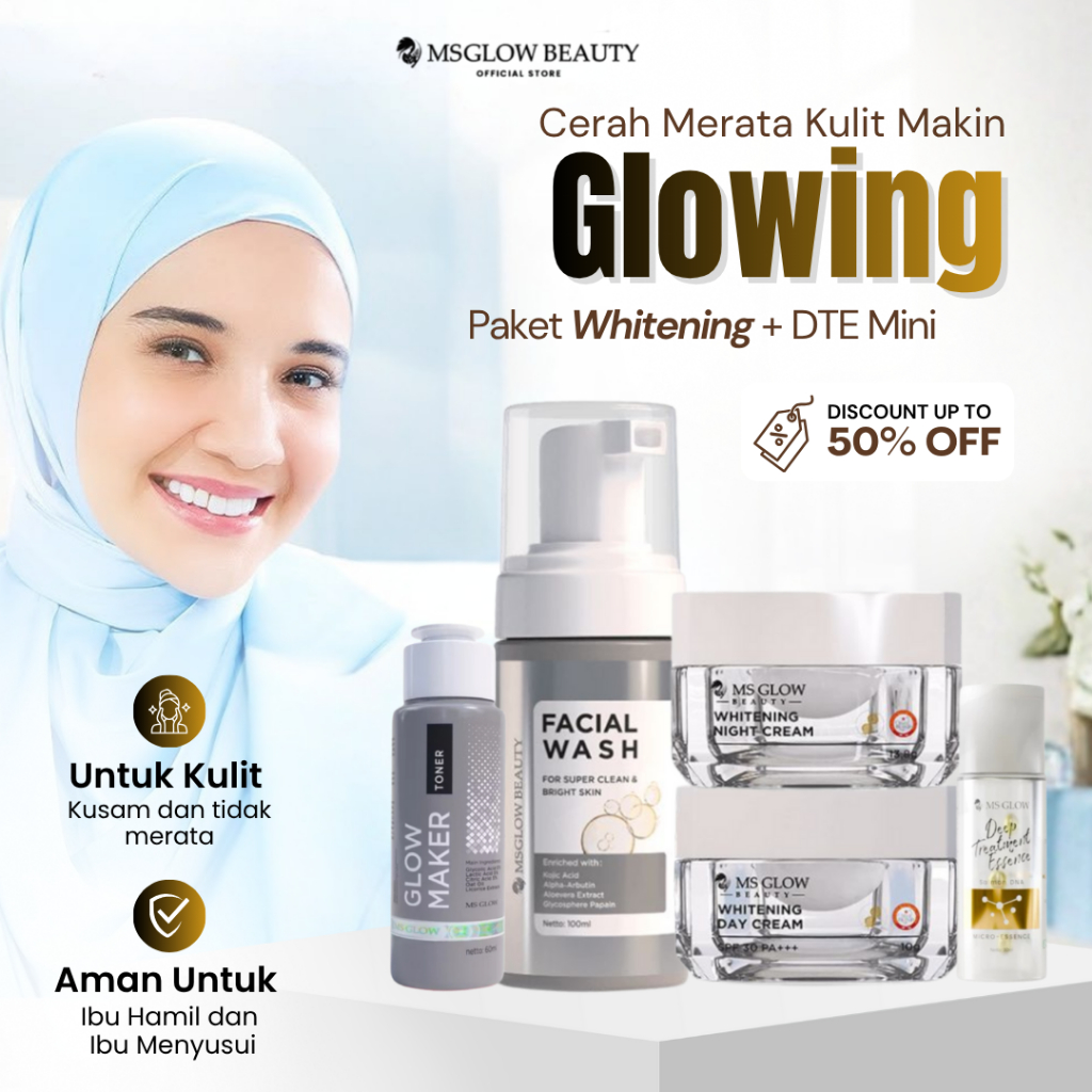 MS GLOW Paket Whitening Skincare 1 Set Lengkap Pencerah Wajah Glowing Cepat Putih Kulit Kusam Kering