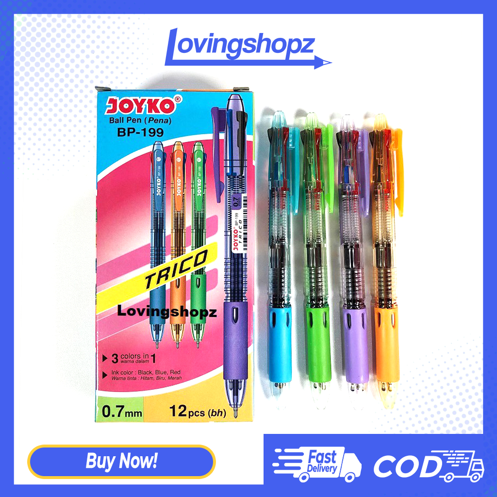 Pulpen Joyko 3 warna , Pena Joyko BP-199, Pulpen 3 Colors, Pulpen 3 color in 1 - per 3 pcs