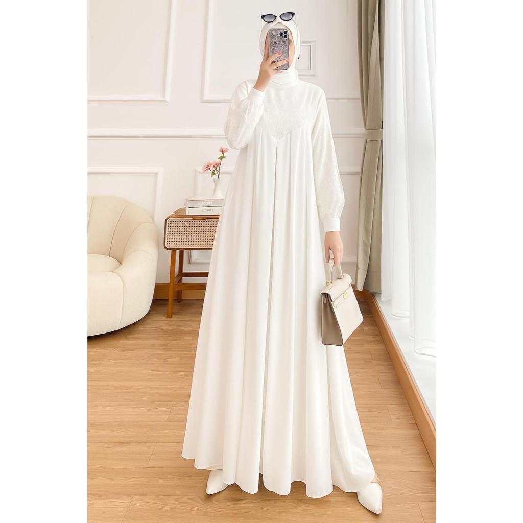 AGHNIA MAXY Dress Brokat Motif Bunga Model Cantik Kekinian Baju Wanita Trand Terbaru Outit Cewek Fas