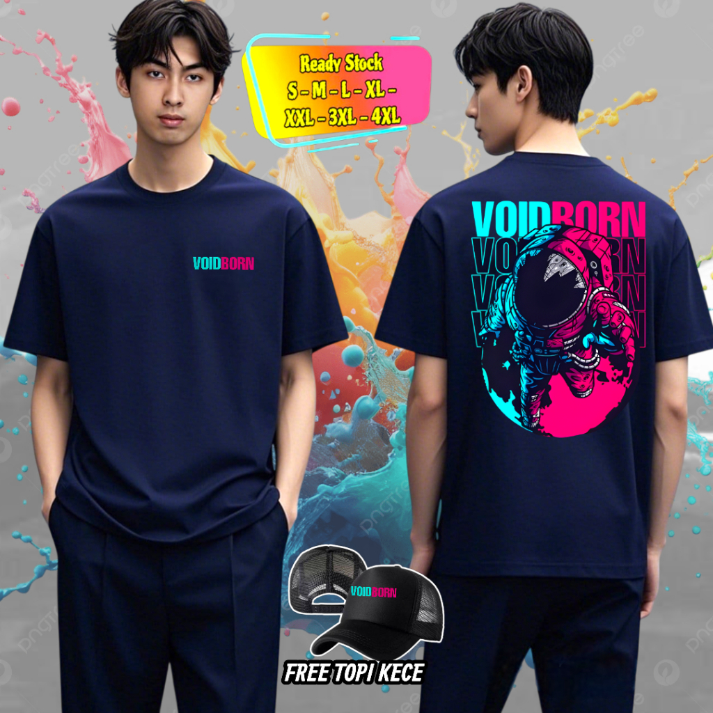 KAOS DISTRO STREETWEAR UNISEX VOID BORN TO THE SPACE DESIGN CASUAL TRENDY KEKINIAN BAHAN COTTON COMB