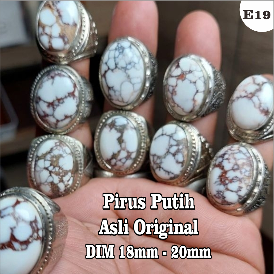 Cincin batu pirus putih asli original dim 18-20 mm urat merah hitam ceplok kuro pirus persia urat em