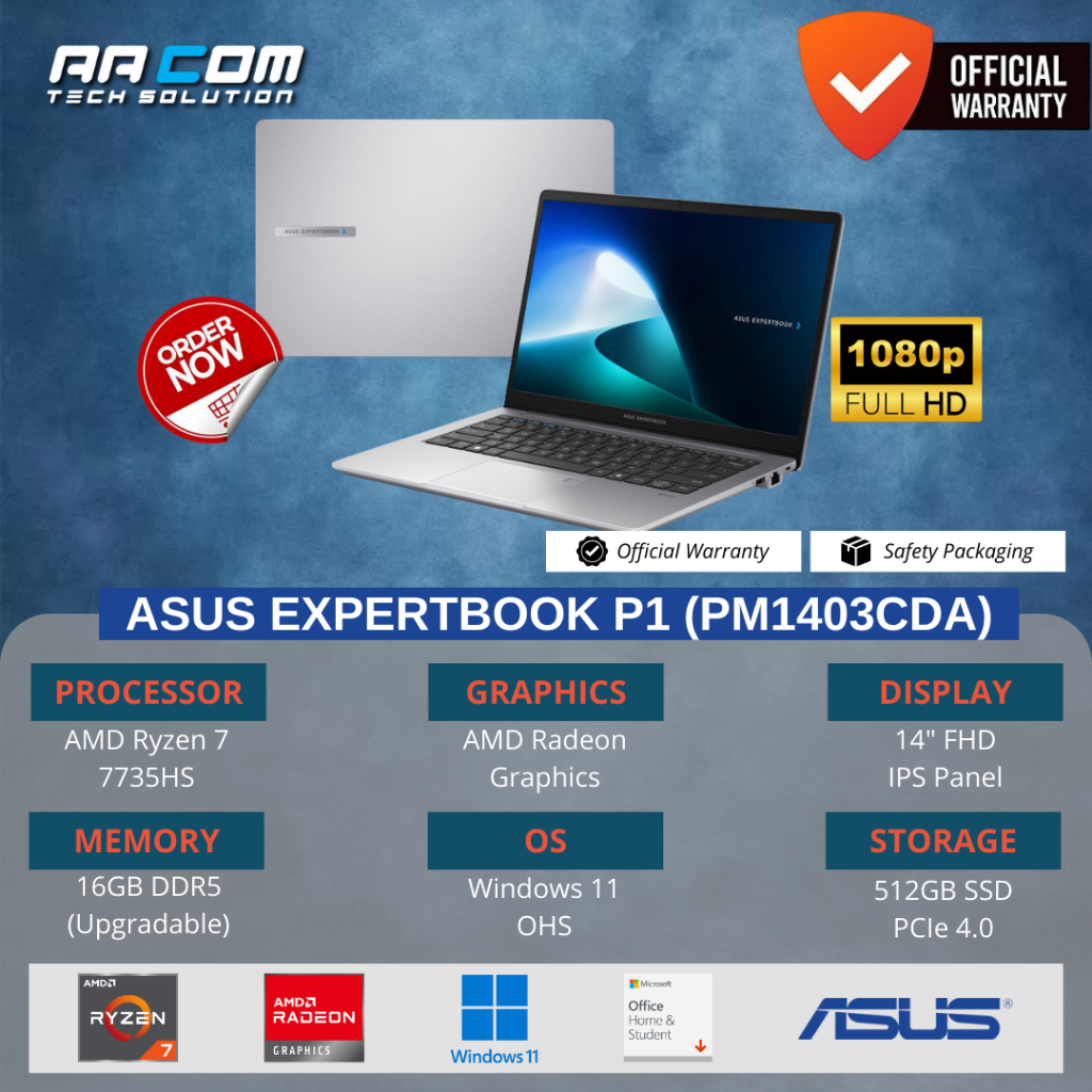ASUS EXPERTBOOK PM1403CDA RYZEN 7 7735HS 16GB 512GB W11 OHS 14 INCH FHD VIPS