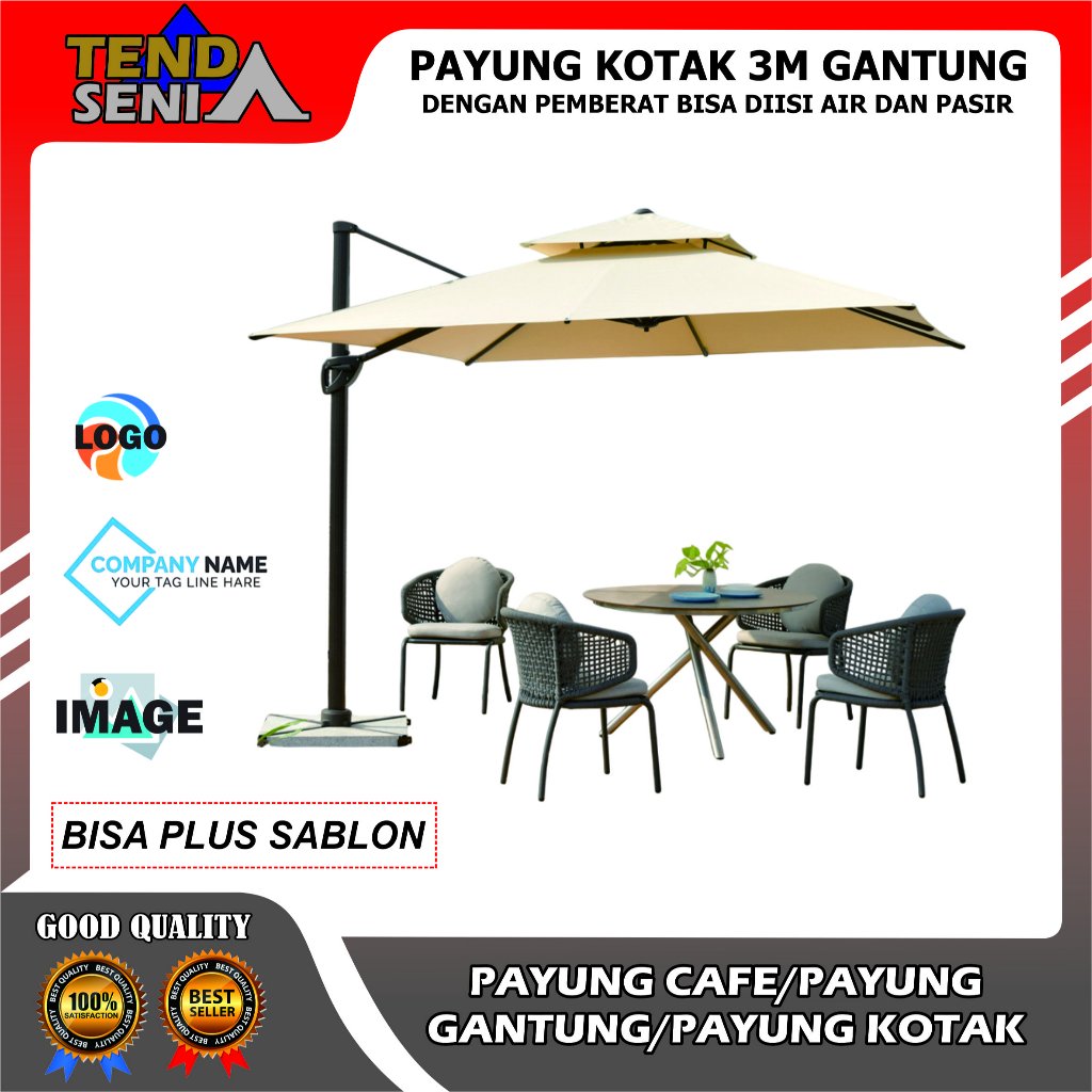 Payung Kotak 3m Gantung / Payung Cafe Bisa Sablon Custom
