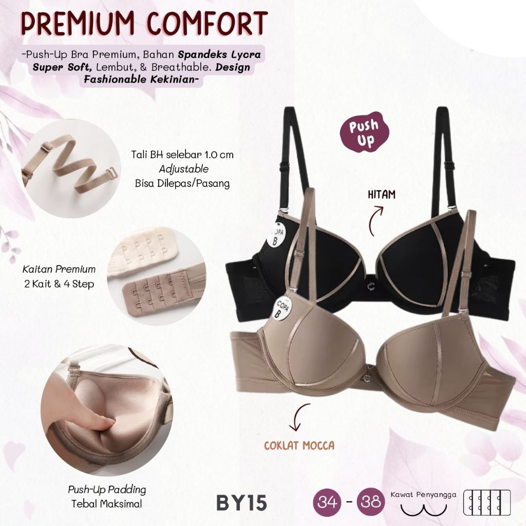 BH Bra Push-up Busa Tebal, Berkawat Cup B, Chelyne BY15