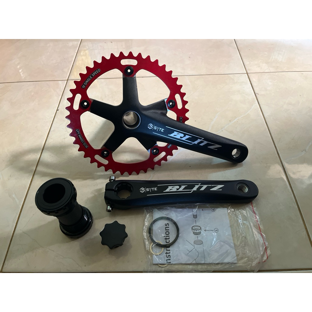SYTE BLITZ Crankset Sepeda Hollowtech HT2 Single Chainring 44T Alloy Gir Depan Include BB Armset