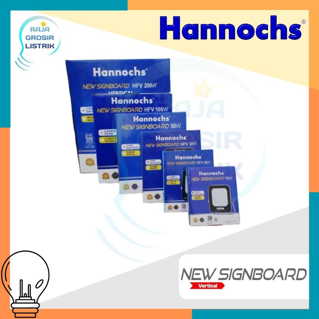 Hannochs Signboard 10W 20W 30W 50W 100W LED Lampu Sorot Flood Light Kap Sorot SNI Anti Air IP 65