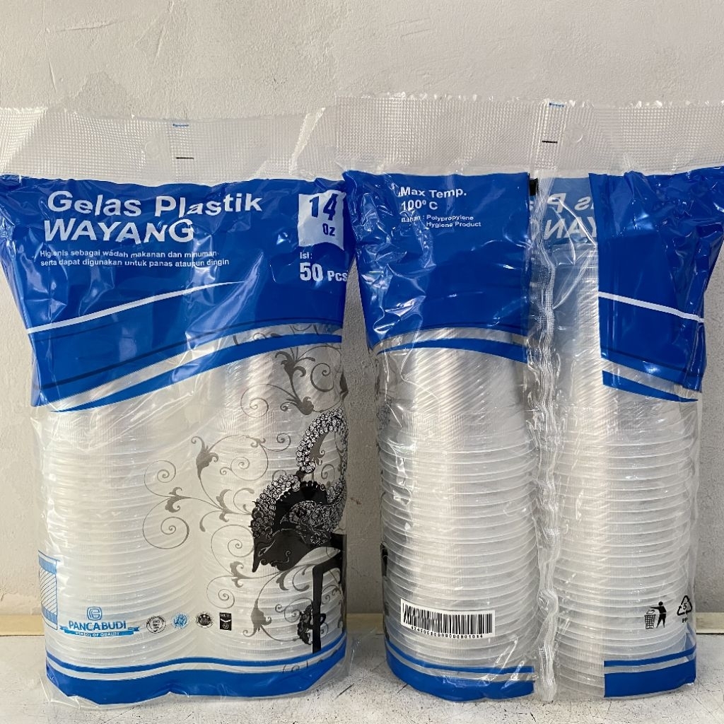 Gelas plastik wayang bening 14 oz (50 pcs) | gelas plastik | gelas kopi